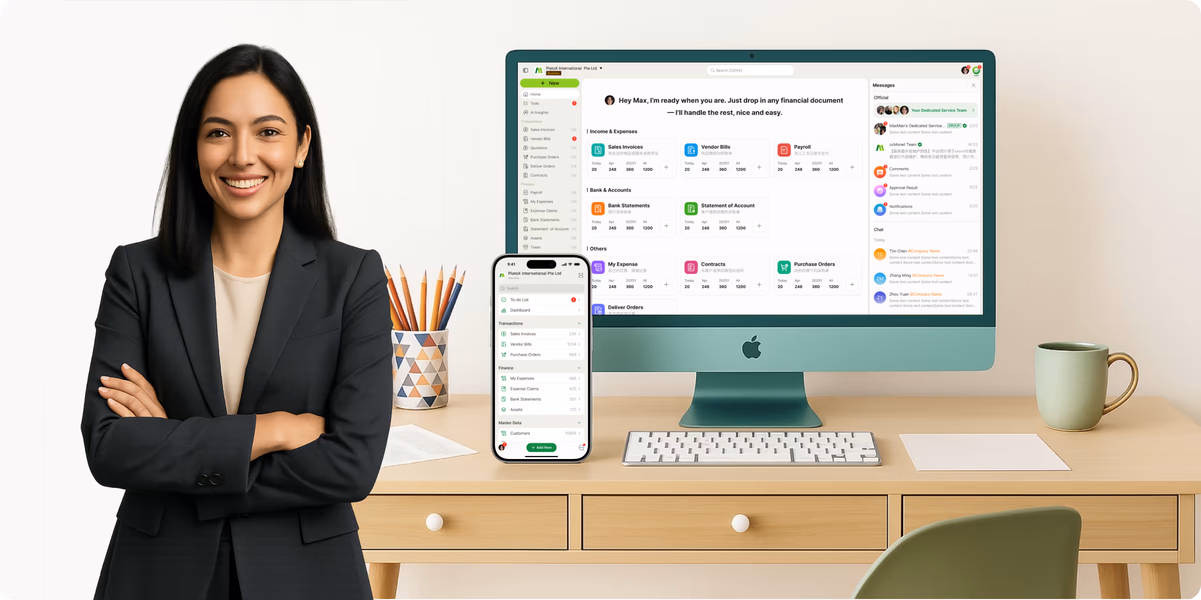 ccMonet AI automated bookkeeping dashboard showing real-time expenses and financial insights