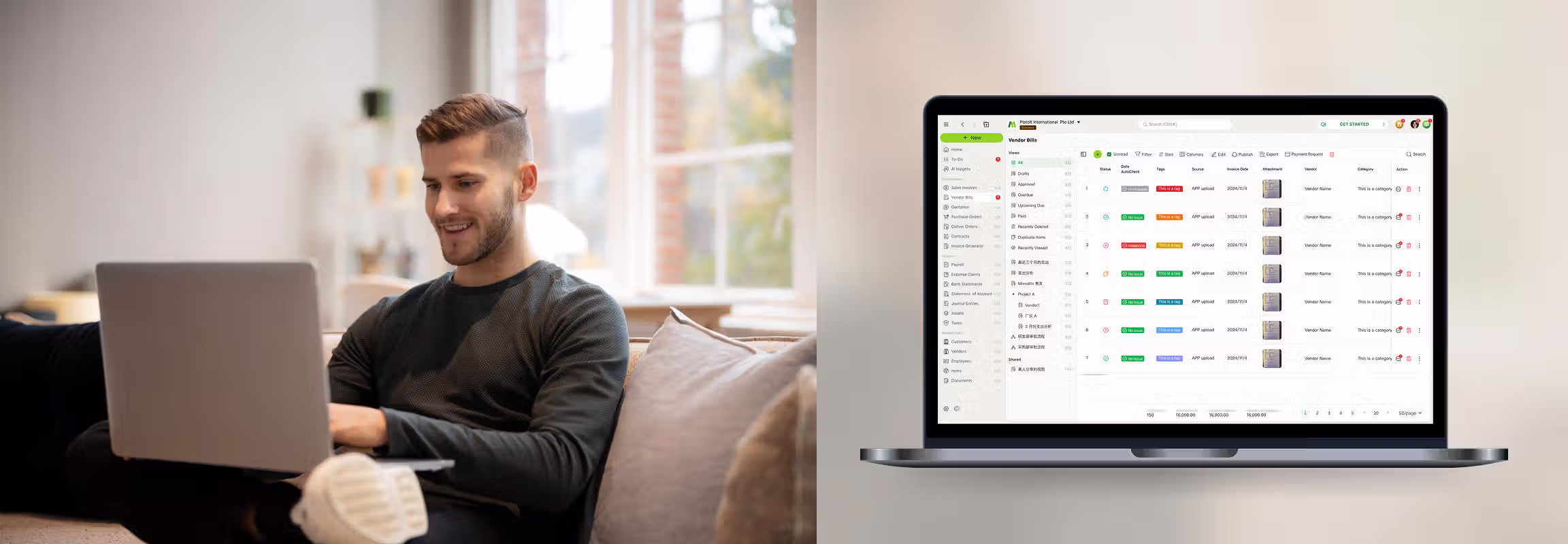 ccMonet AI automated bookkeeping dashboard showing real-time expenses and financial insights