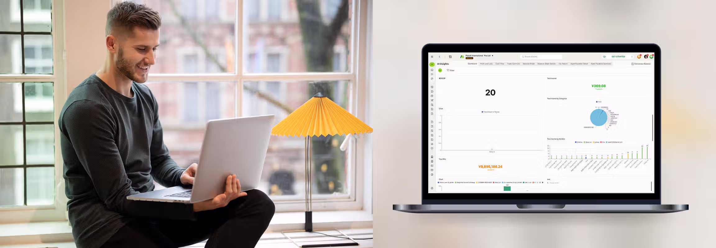 ccMonet AI automated bookkeeping dashboard showing real-time expenses and financial insights