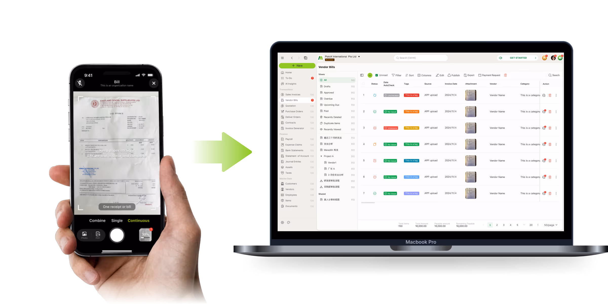 ccMonet AI automated bookkeeping dashboard showing real-time expenses and financial insights